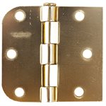 2PC Door Hinge 3in x 3in Round Corner 5 / 8in & Square Corner Brass Plated Steel