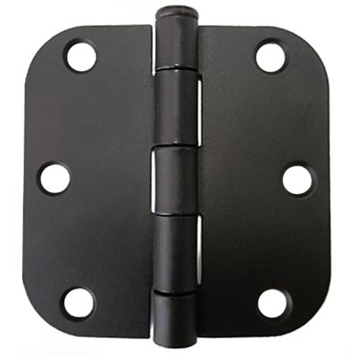 2PC Door Hinge 3in x 3in Round Corner 5 / 8in Black Steel