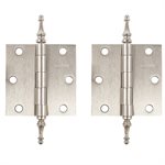 2PC Door Hinge 3in x 3in x 2mm Crown Tips Brushed Nickel Steel