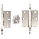 2PC Door Hinge 3in x 3in x 2mm Crown Tips Brushed Nickel Steel