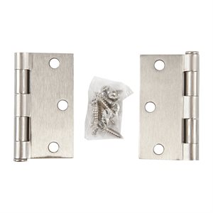 2PC Door Hinge 3in x 3in x 2mm Square Corner Satin Nickel Steel