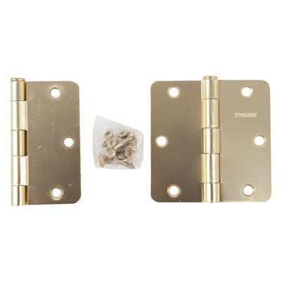 2PC Door Hinge 3 ½in x 3 ½in Round Corner ¼in Brass Plated Steel