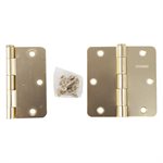 2PC Door Hinge 3 ½in x 3 ½in Round Corner ¼in Brass Plated Steel