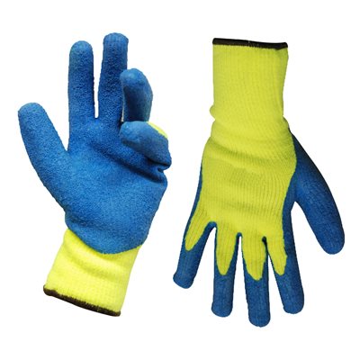 1dz. Knitted Acrylic Gloves Neon Green With Latex Palm Blue (OSFA)
