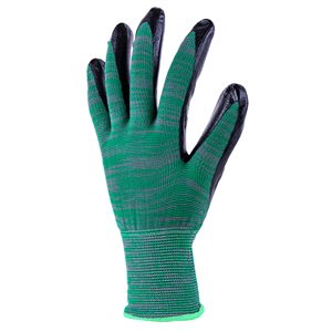 1dz. Knitted Polyester Gloves Green With Black Nitrile Palm (L)
