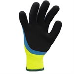 1dz. Knitted Poly Terry Lined Gloves Neon Green W / Latex Palm Blue / Sandy Black (L)