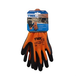 1dz. Des Gants En Polyester Tricoté Oranges Avec Paume En Mousse Latex Noir (G)