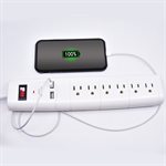 Surge Protector Power Bar 6ft 6-Outlet 2-USB 280-Joules White