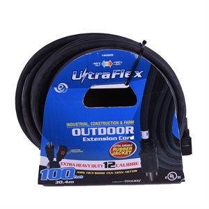 Extension Cord Outdoor SEOOW 12 / 3 Single Tap Black Rubber 100ft