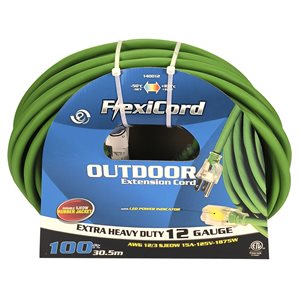 Extension Cord Outdoor SJEOW 12 / 3 Lighted Single Tap Green 100ft