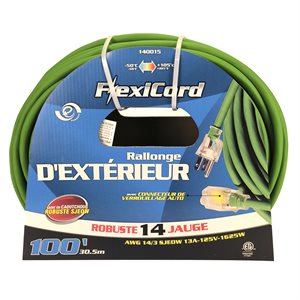 Extension Cord Outdoor SJEOW 14 / 3 Lighted Single Tap Green 100ft