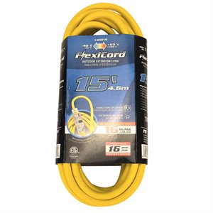 Extension Cord Outdoor SJTW 16 / 3 Lighted Single Tap 15ft Yellow