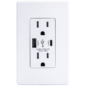 Decora Duplex Receptacle With USB Port Type A&C 15Amp White