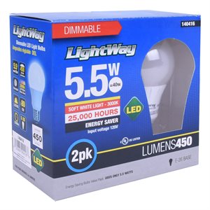 Bulb A19 LED Dimmable 5.5W Soft White 2pk