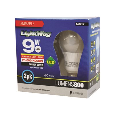 2PK Ampoule LED A19 Dimmable à Base E26 9W Blanc Chaud
