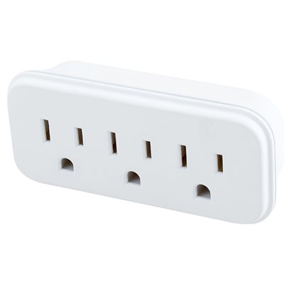Grounded Wall Adapter 3-Outlet Single to Triple White
