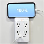 Adaptateur Mural Parasurtenseur Mise À Terre 2-USB / 4-Prises Blanc