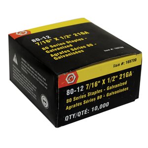 Les Agrafes Série 80 7 / 16po ½po x 21Ga Couronne 10000 / Pkg