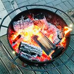 Outdoor Round Firepit With Lattice Design 35in Rustic Black