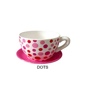 Tea Cup Planter and Saucer 9in Dot