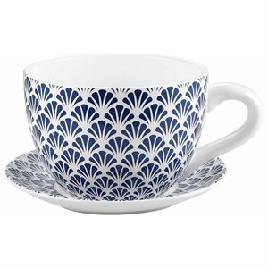 Tea Cup Planter & Saucer Blue Seashells 9in (23cm)