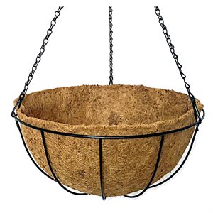 Hanging Wire Basket Round Bottom with Coco Liner 24in Black