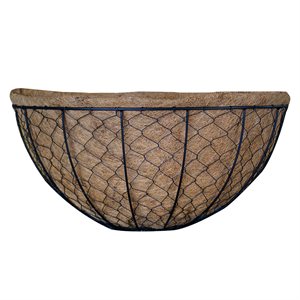 Wallmount Mesh Wire Basket Rounded Bottom with Coco Liner 20in Matte Black