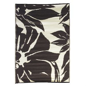 Tapis De Patio Extérieur Floral Abstract 4 x 6 pi Noir / Taupe