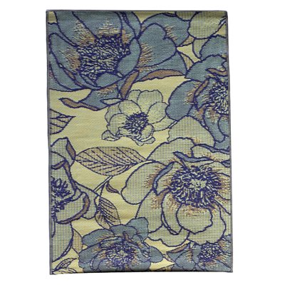 Outdoor Plastic Patio Rug Kassia Floral 5 x 7ft Blue / Ivory / Black / Green