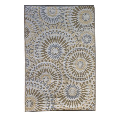 Outdoor Plastic Patio Rug Kaleidoscope 4 x 6ft Beige / Blue