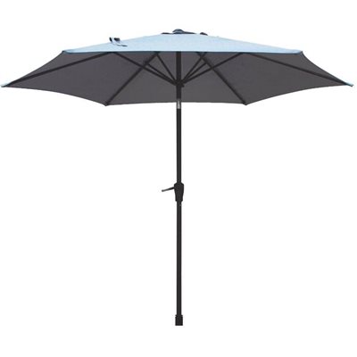 Parasol De Patio Market 9pi Avec Bouton Poussoir Et Manivelle En Polyester Gris