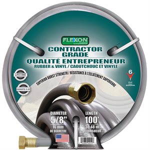 Water Hose Contractor w / Crush-Proof Fittings 5 / 8in x 100ft Grey