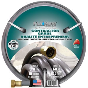 Water Hose Contractor w / Crush-Proof Fittings 5 / 8in x 60ft Grey