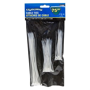 75PK Cable Ties 4in / 5in / 8in White