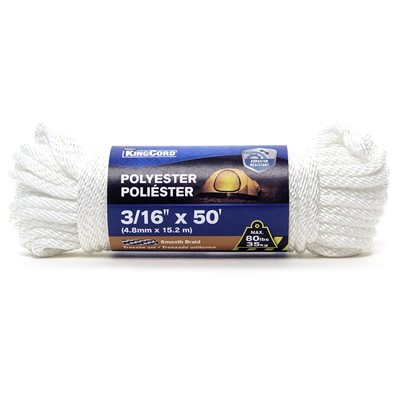 Smooth Braided Polyester Rope 3 / 16" x 50' White