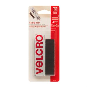 Velcro® Sticky Back Strips 3½in x 3 / 4in Black 4PC
