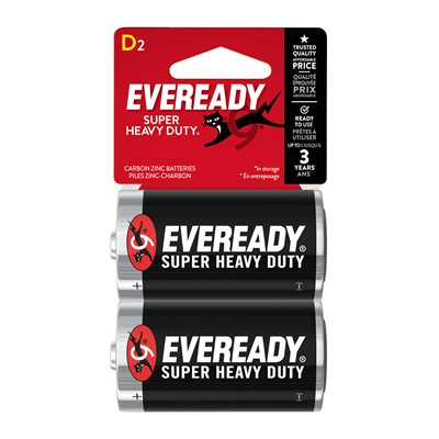 2PK Eveready Super Heavy Duty D Battery