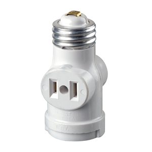 Lamp Socket Keyless Adapter For 1 Socket + 2 Outlets White