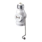 Adaptateur de Douille de Lampe avec Chaînette Pour 1 Douille + 2 Prises Blanche