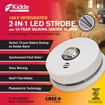 Smoke Alarm & LED Strobe 2-In-1 w / Voice & 10 Year Battery