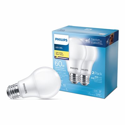 2PK LED Light Bulb 9w (60w) A19 Soft White