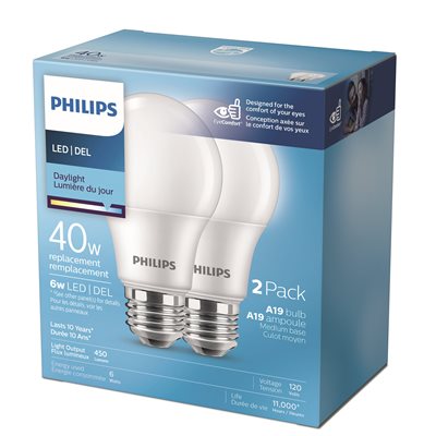 2PK Frosted LED Bulbs A19 40W E26 Daylight Non-Dimmable