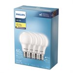 4PK Frosted LED Bulbs A19 60W E26 Soft White Non-Dimmable