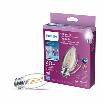 3PK Dimmable LED Light Bulb 3.3W (60w) In / Outdoor Blunt Time Candle Medium Base (B11)