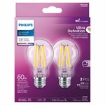 2PK Ultra Definition Clear LED Bulbs A19 60W E26 Bright White Dimmable