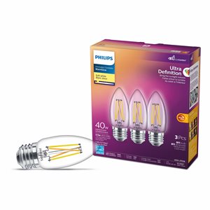 3PK Bulbs B11 Ultra Def. Chandelier LED E26 3.5W=40W S.White