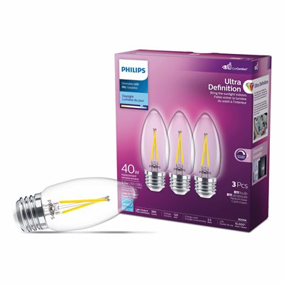 3PQ Ampoule DEL Transparente Lustre Ultra Définition B11 E26 3.5W=40W 300lm Lumière Du Jour