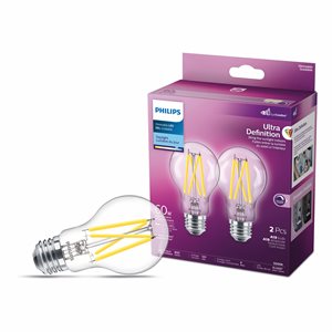 2PK Ultra Definition Clear LED Bulbs A19 60W E26 Daylight Dimmable