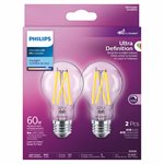 2PK Ultra Definition Clear LED Bulbs A19 60W E26 Daylight Dimmable