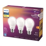 3PK Ultra Definition Frosted LED Bulbs A19 60W E26 Soft White Warm Glow Dimmable
